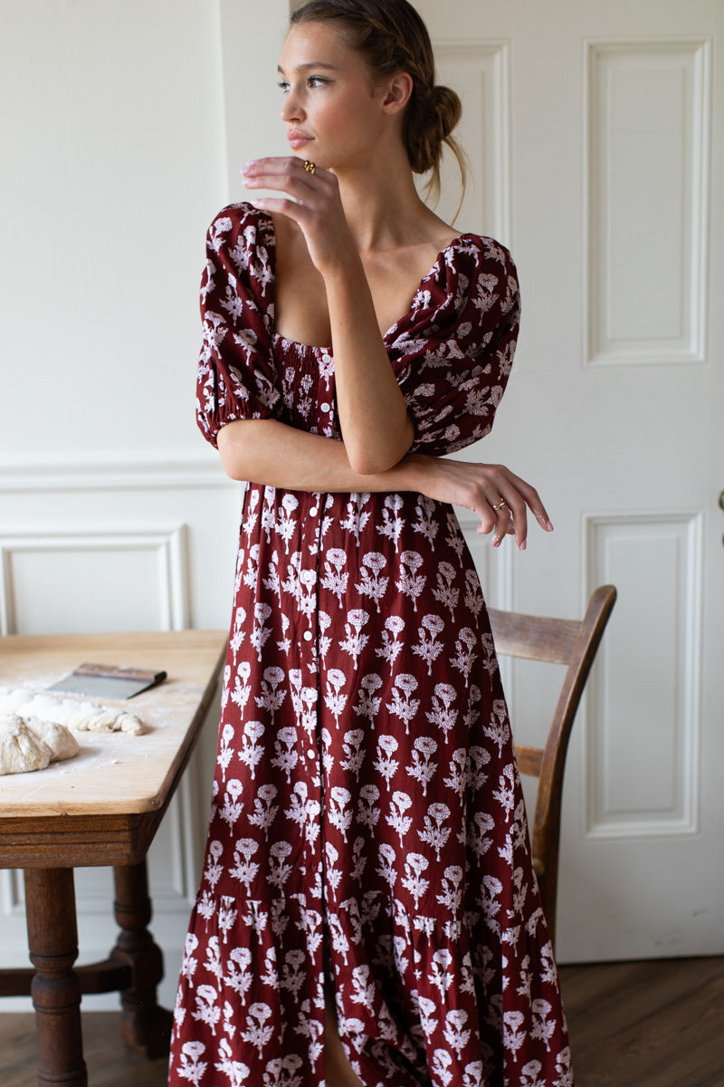 Santiago 4 Maxi Dress - Pressed Marigolds Rouge Linen