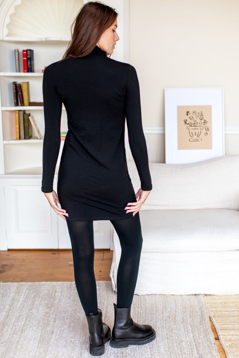 Turtleneck Short Dress - Black Organic