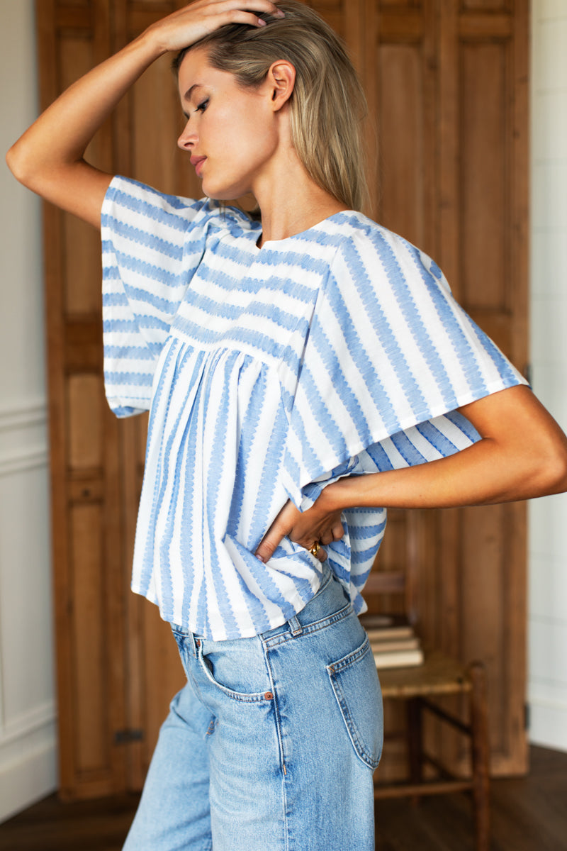 Basalie Top - Scallop Blue Stripe Organic
