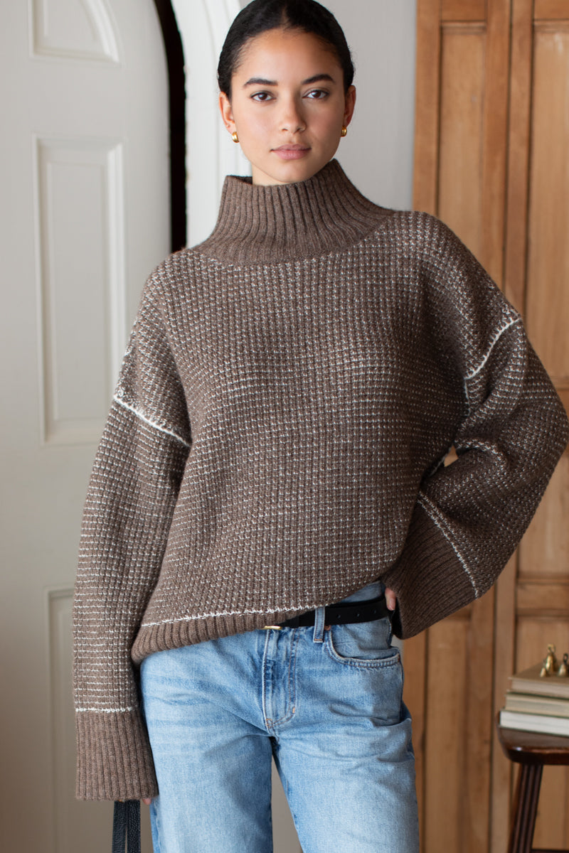 Celeste Funnel Neck Sweater - Cocoa Melange