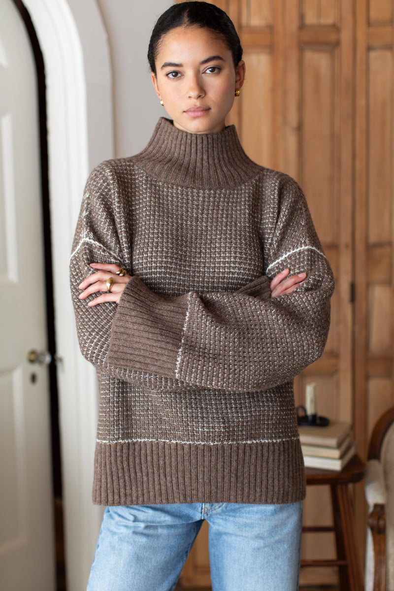 Celeste Funnel Neck Sweater - Cocoa Melange