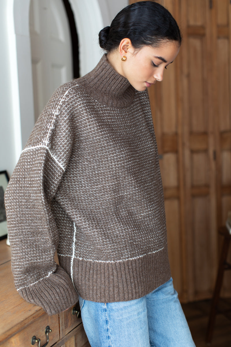 Celeste Funnel Neck Sweater - Cocoa Melange