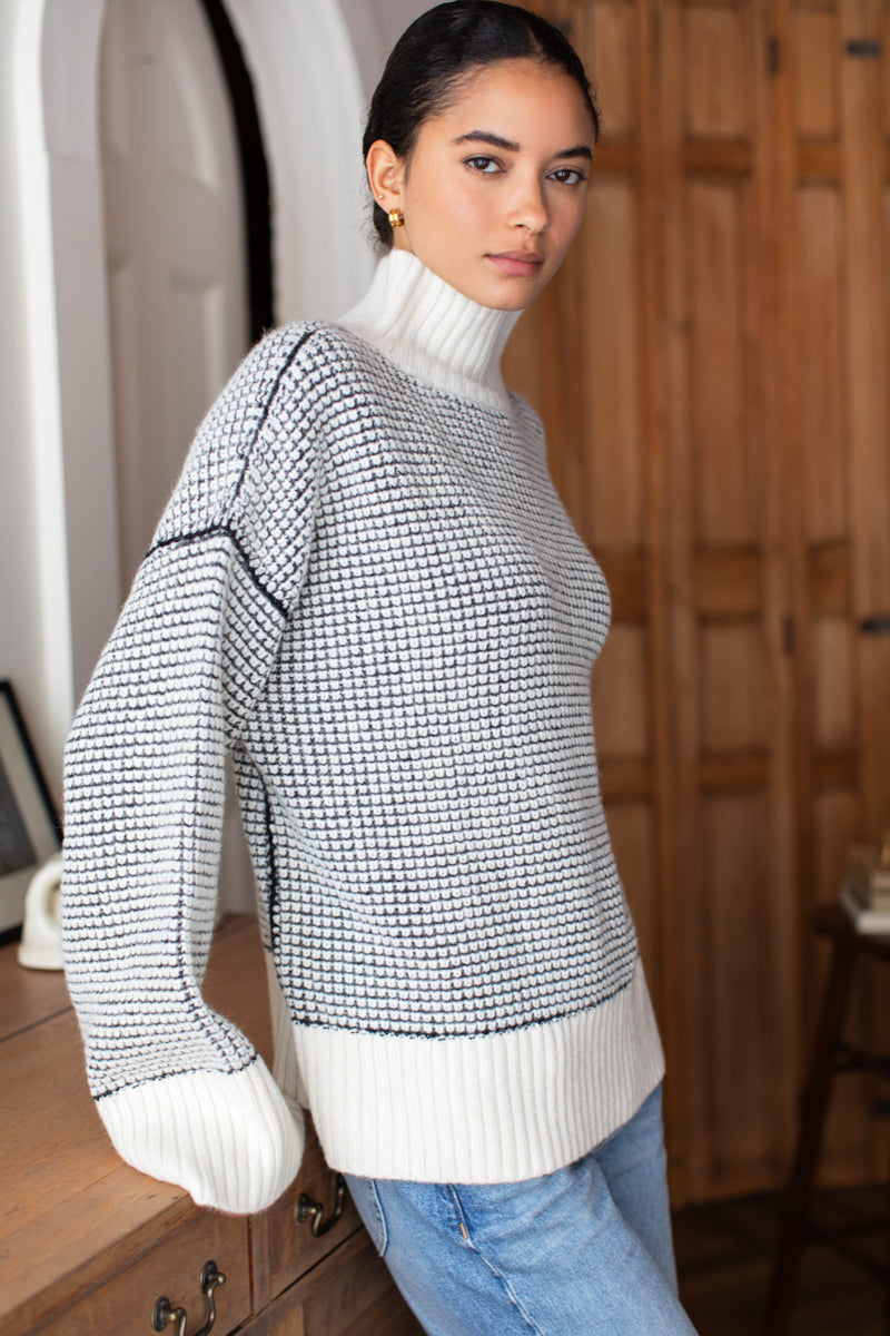 Celeste Funnel Neck Sweater - Ivory Melange