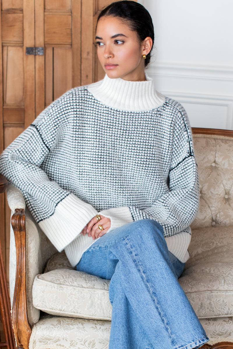 Celeste Funnel Neck Sweater - Ivory Melange