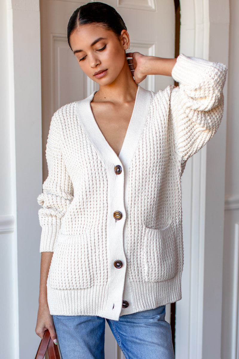 Cozy Cotton Cardigan - Ivory Tanguis Cotton