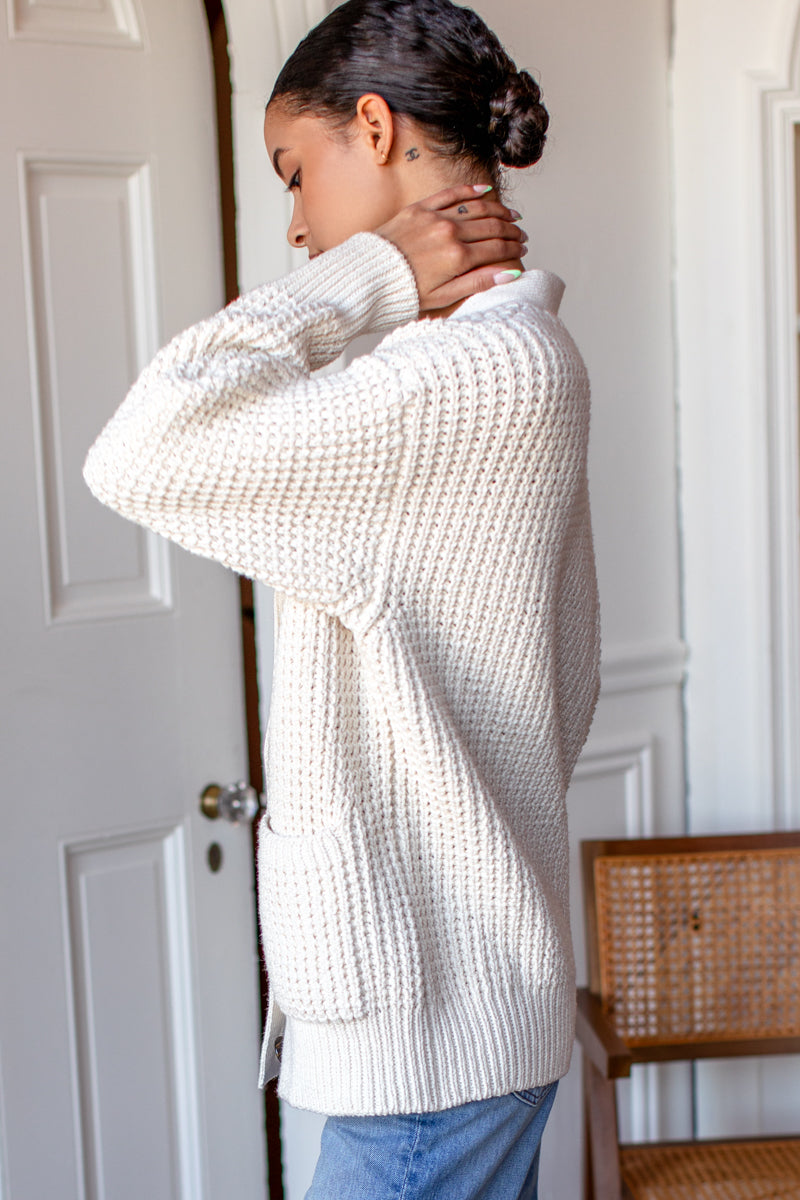 Cozy Cotton Cardigan - Ivory Tanguis Cotton