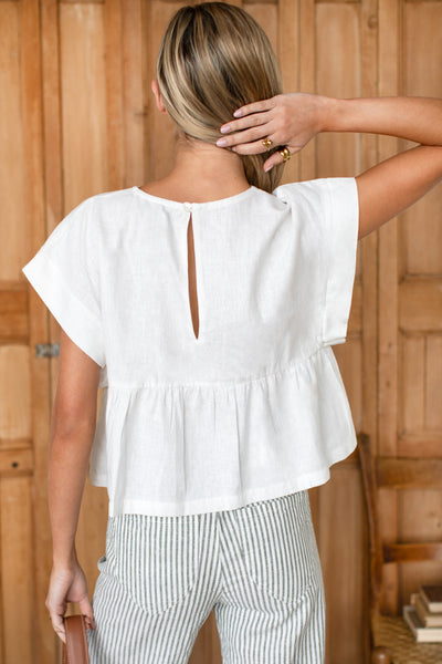 Dolman Peplum Top - Ivory Linen - Emerson Fry