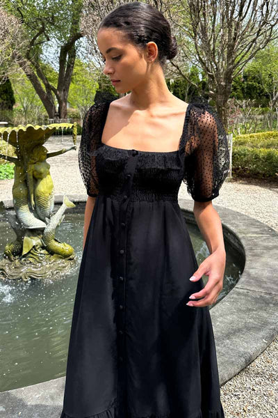 【値下げ交渉可】Shirred layered dress set Shirred Bodice Maxi Dress - Black Dots - Emerson Fry