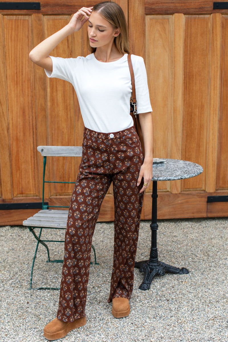 Everyday Pant - Library Flowers Cocoa Organic