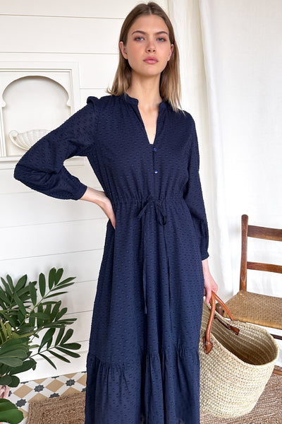 ＜H＞TYPEWRITER CLOTH FRENCH SLEEVE DRESS Lisa-Mae Dress in French Navy | 1940s Vintage Style Shirtwaist