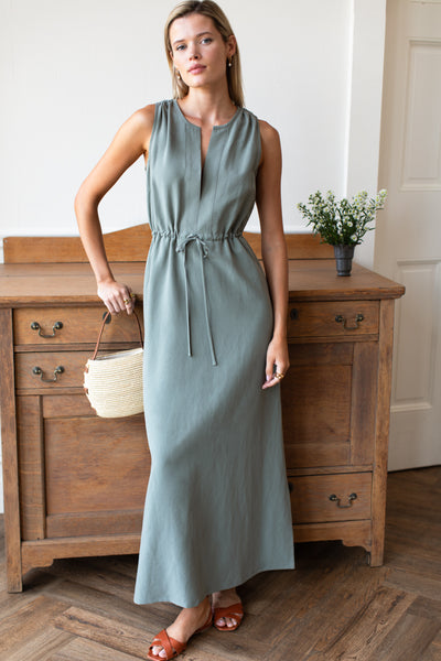 Grecian Keyhole Dress - Agave Linen 2 Grecian Keyhole Dress - Agave Linen 2
