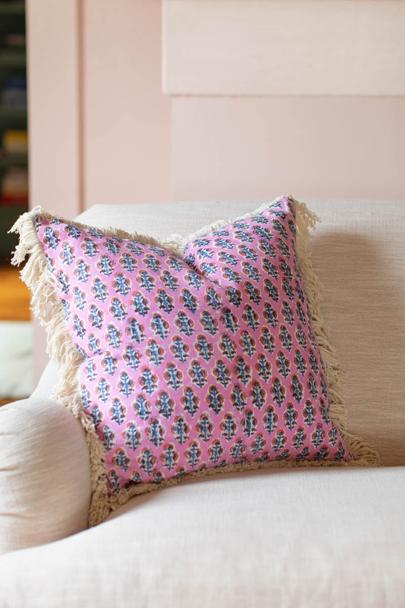 Handblock Pillow Cover - Day Flowers Aurora Linen