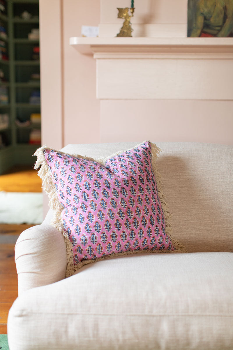 Handblock Pillow Cover - Day Flowers Aurora Linen