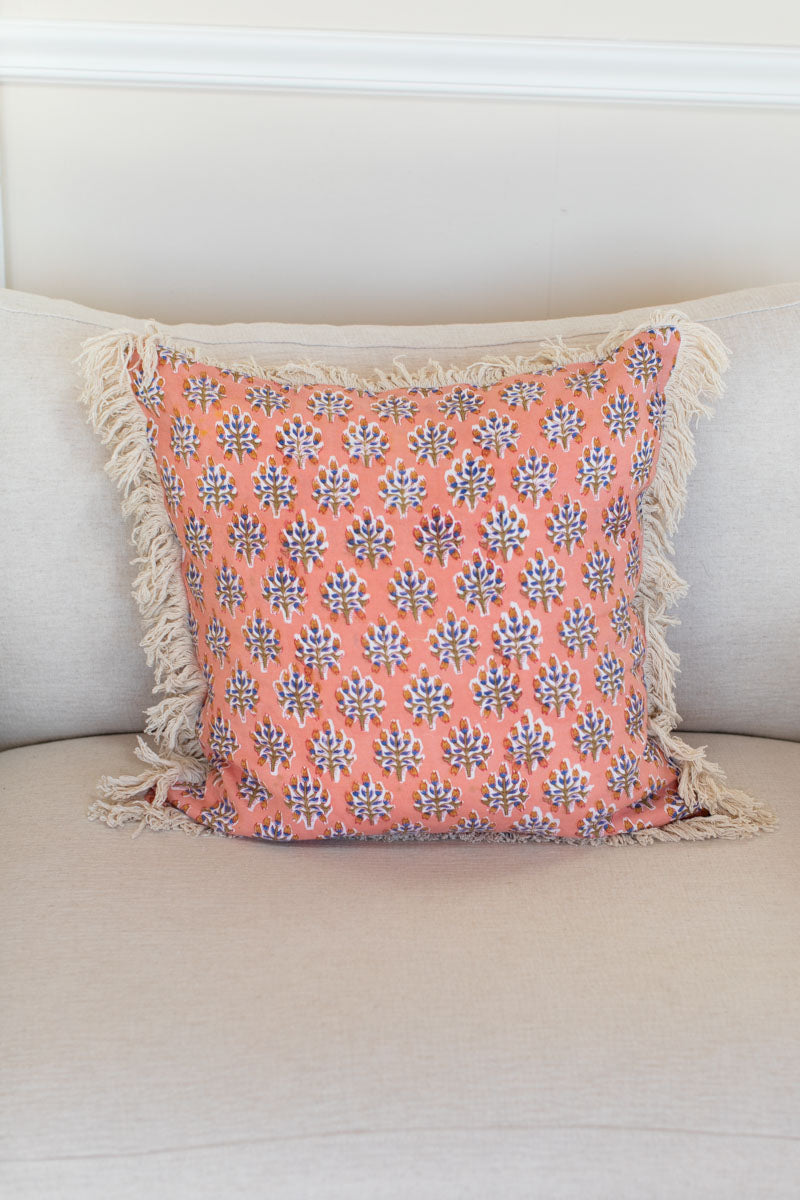 Handblock Pillow Cover - Indie Flowers Sunset Linen