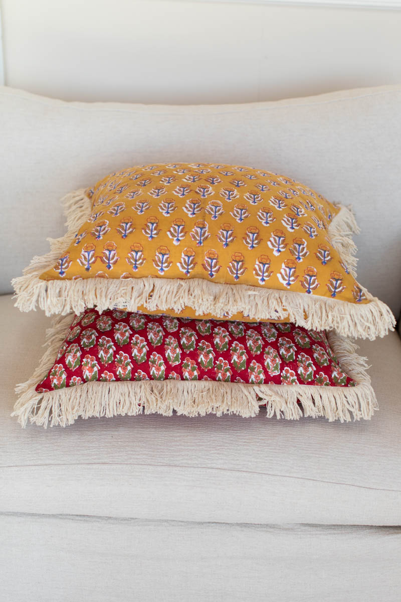 Handblock Pillow Cover - French Marigolds Saffron Linen