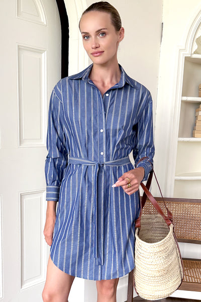 Longsleeve Shirtdress - Slate Blue Stripe - Emerson Fry