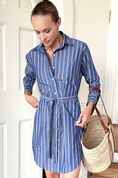 Longsleeve Shirtdress - Slate Blue Stripe - Emerson Fry