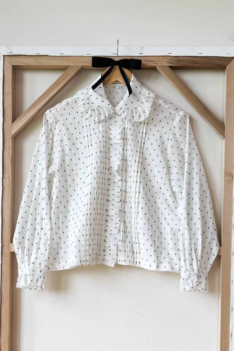 French Heirloom Shirt - Speckled Dots Ivory + Black