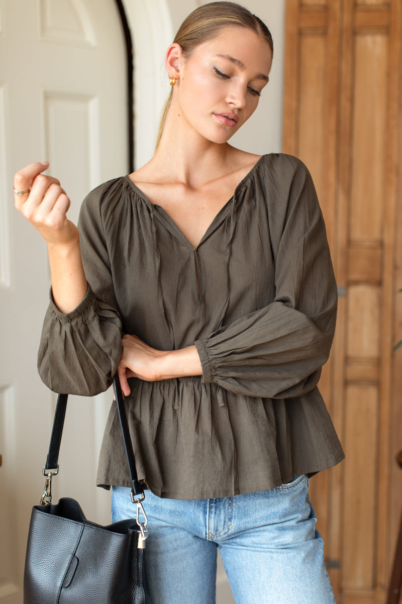 Lucienne Peplum Top - Olive Grove Organic