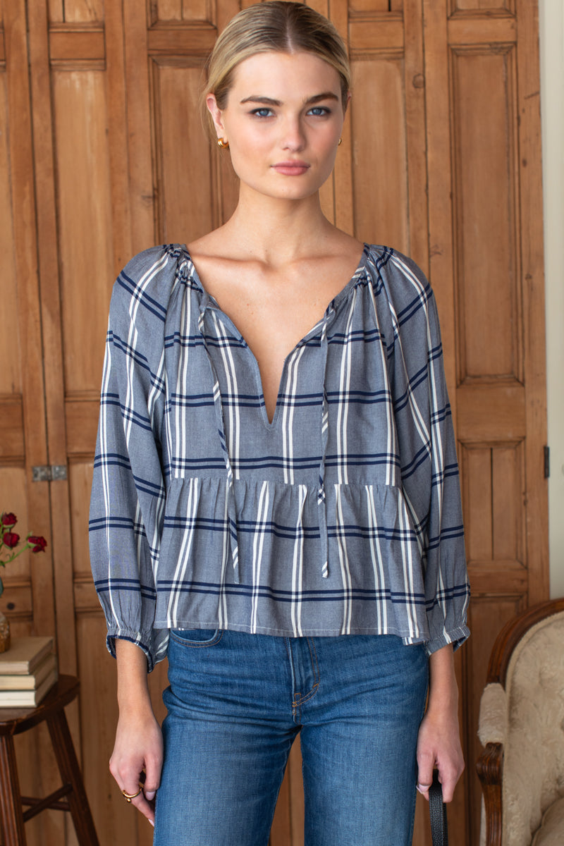 Lucienne Peplum Top - Skye Plaid
