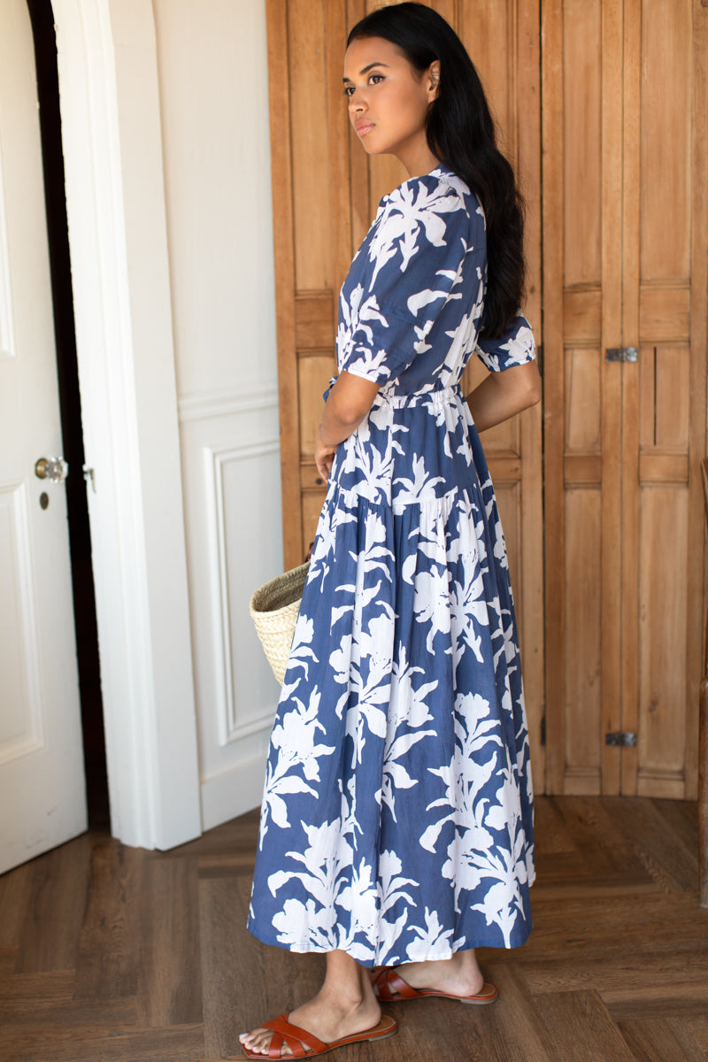 Lucy 4 Basque Dress - Blue Indigo + Ivory Orchid Organic