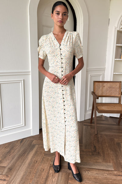 Lucyia Antique Dress - Butter Yellow Flowers - Emerson Fry