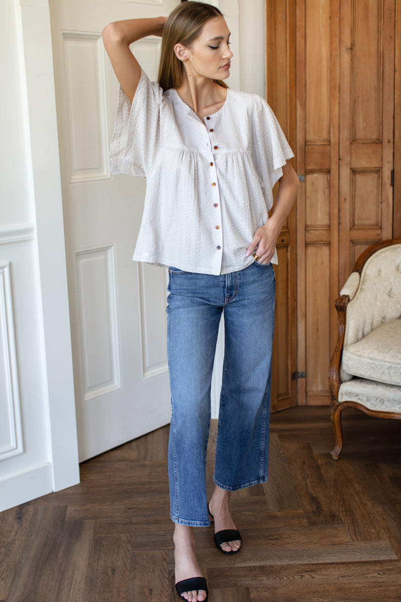 Marion Button Blouse - Natural Textured