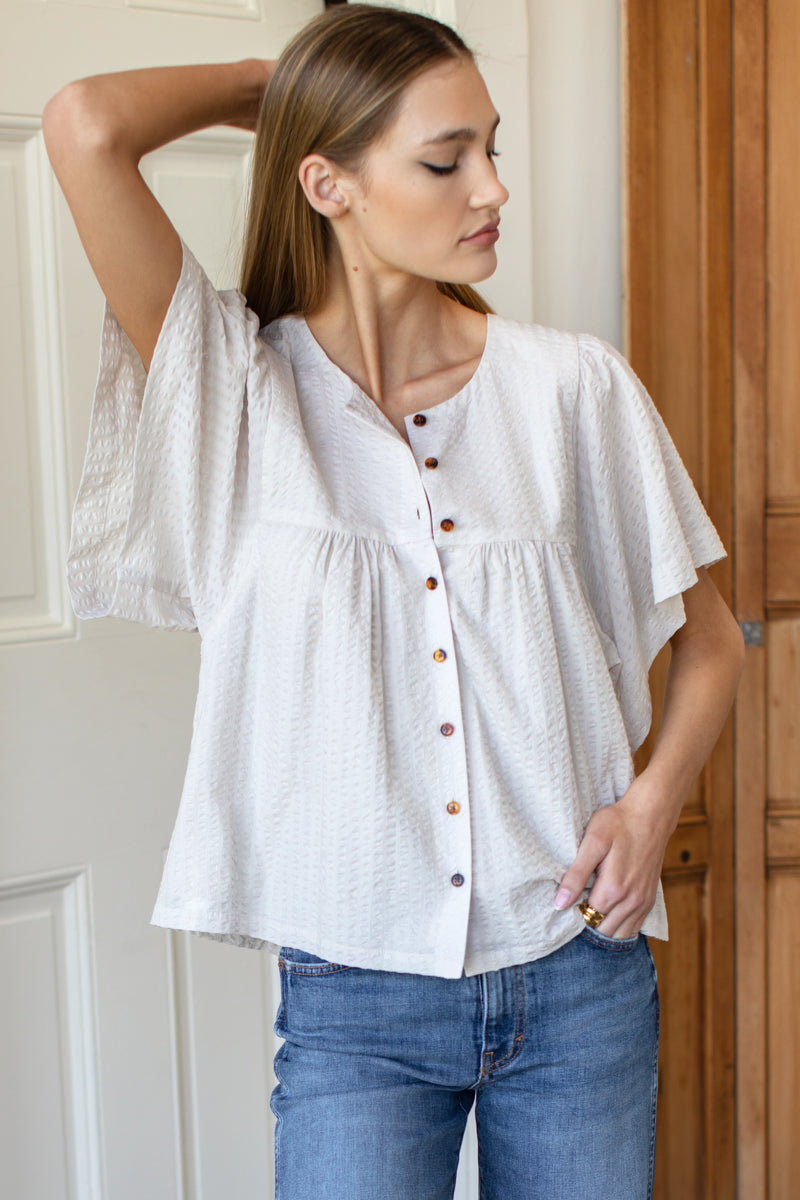 Marion Button Blouse - Natural Textured