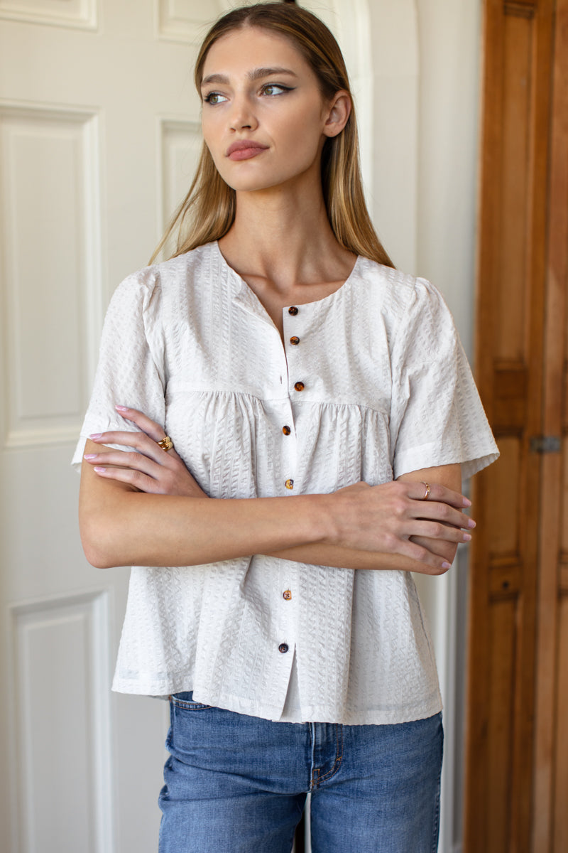 Marion Button Blouse - Natural Textured