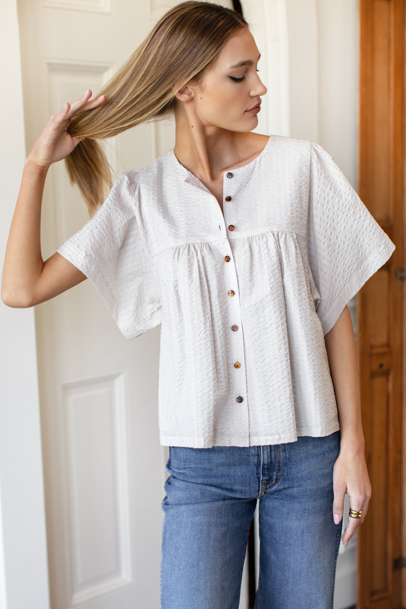 Marion Button Blouse - Natural Textured