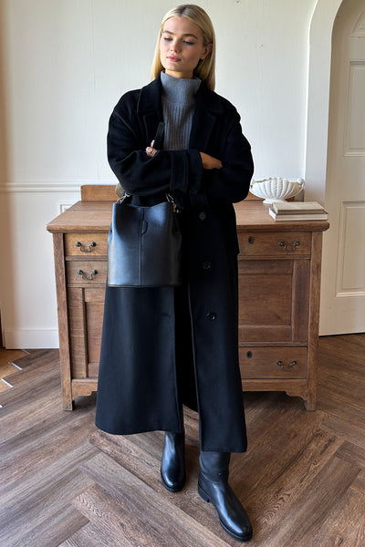 Maxi Overcoat - Black Wool - Emerson Fry