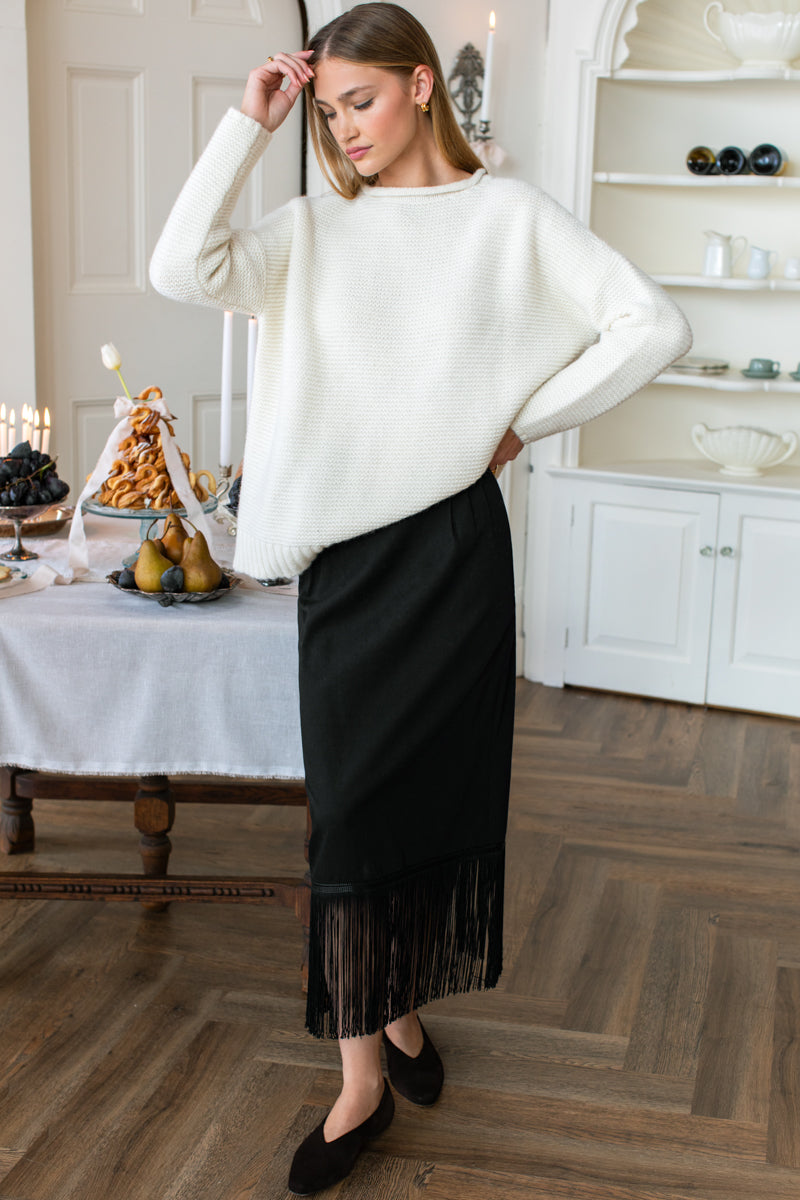 Maxi Tailored Fringe Skirt - Jet Black