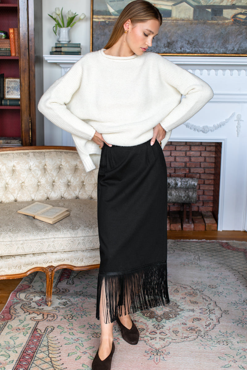 Maxi Tailored Fringe Skirt - Jet Black