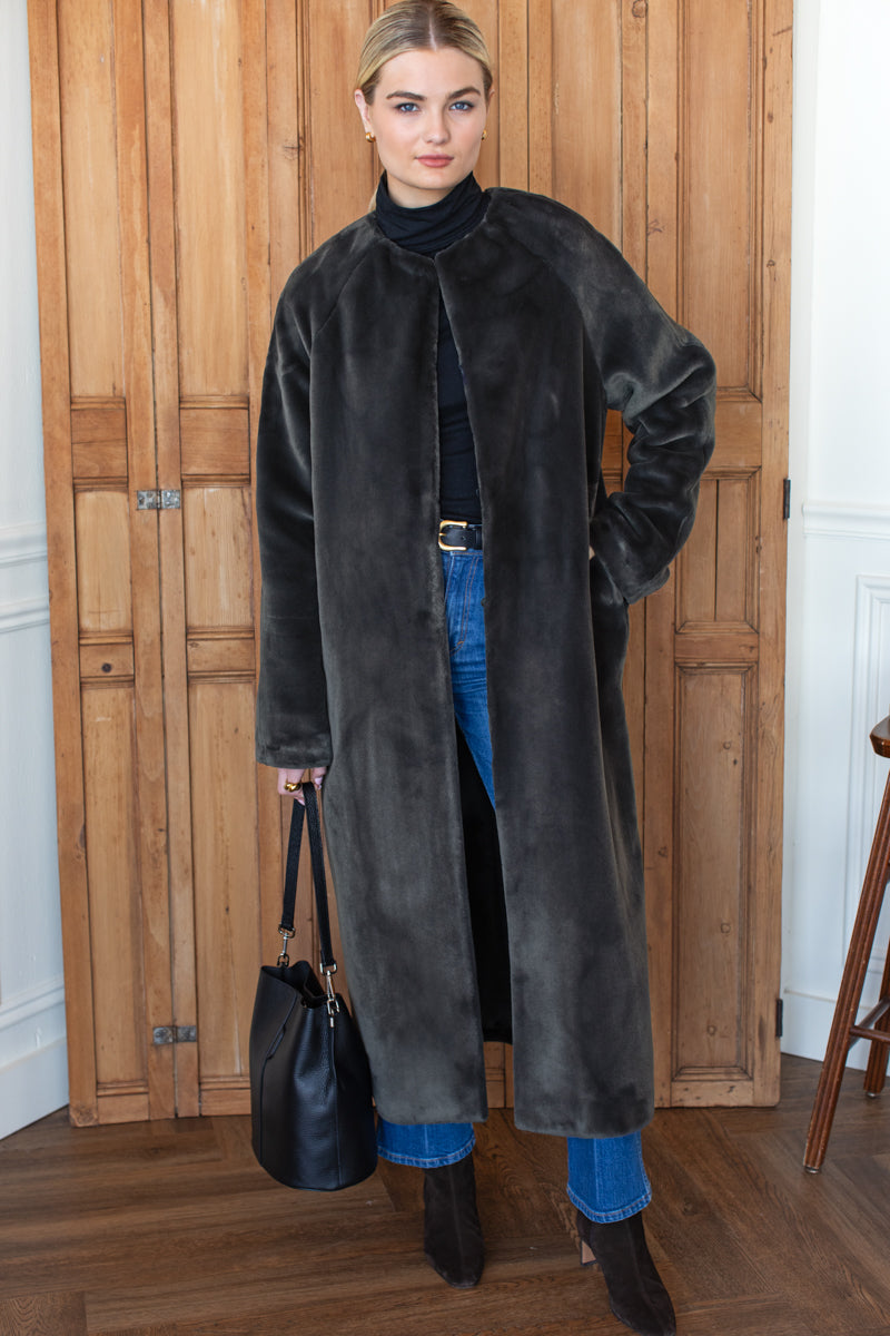 Nathalie Collarless Midi Coat - Graphite