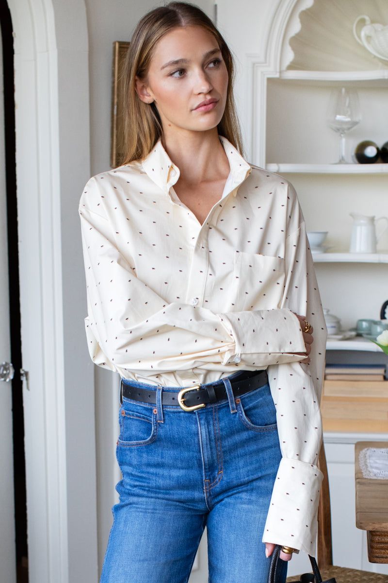 Pleated Wide Cuff Shirt - Tiger Print