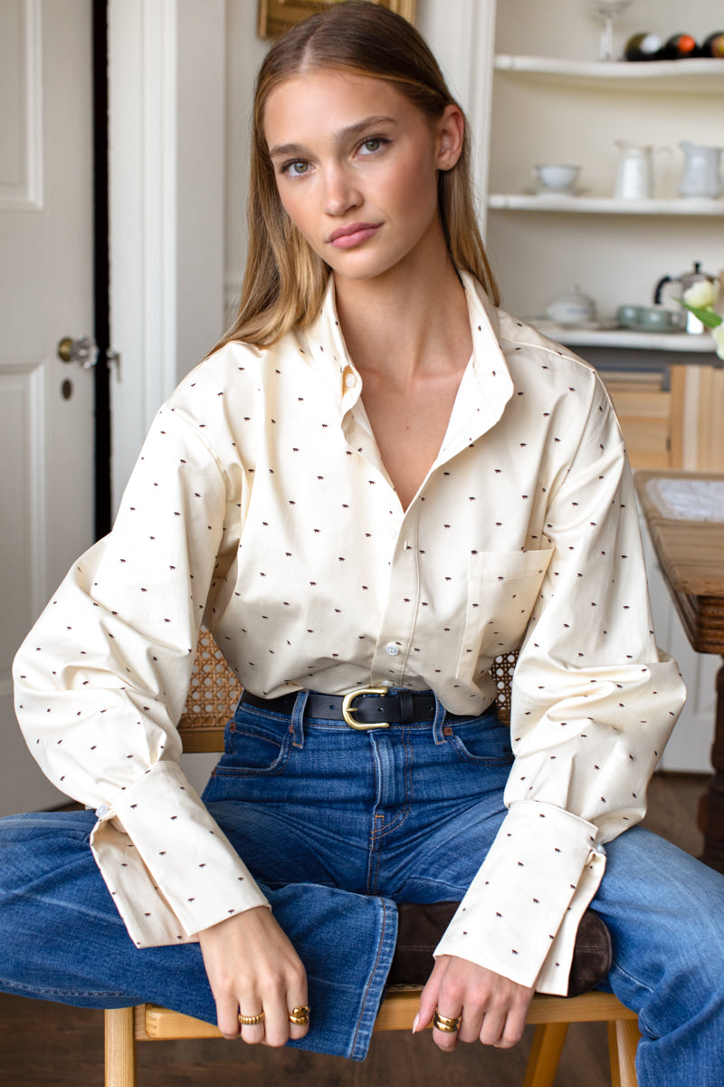 Pleated Wide Cuff Shirt - Tiger Print
