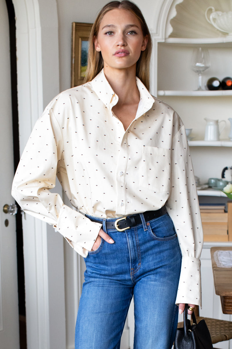 Pleated Wide Cuff Shirt - Tiger Print