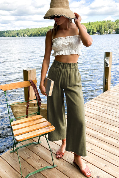 Pull On Pocket Pant - Gothic Olive Linen - Emerson Fry