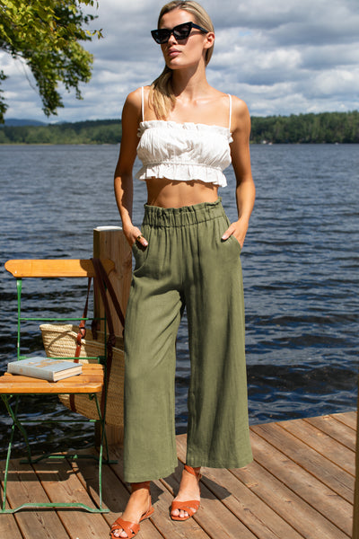 Pull On Pocket Pant - Gothic Olive Linen - Emerson Fry