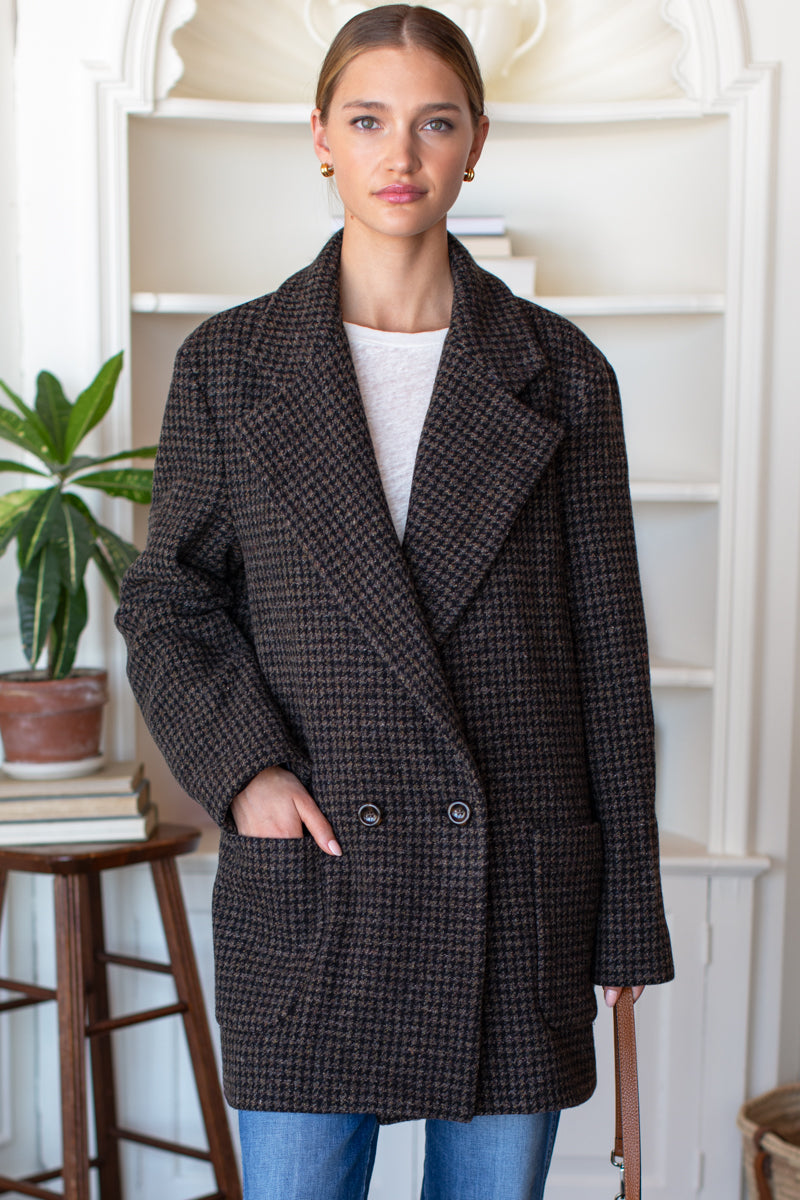 Relaxed Day Coat - Mocha Houndstooth