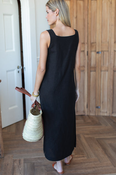 Roma Maxi Shift Dress - Black Linen XS Roma Maxi Shift Dress - Black Linen XS