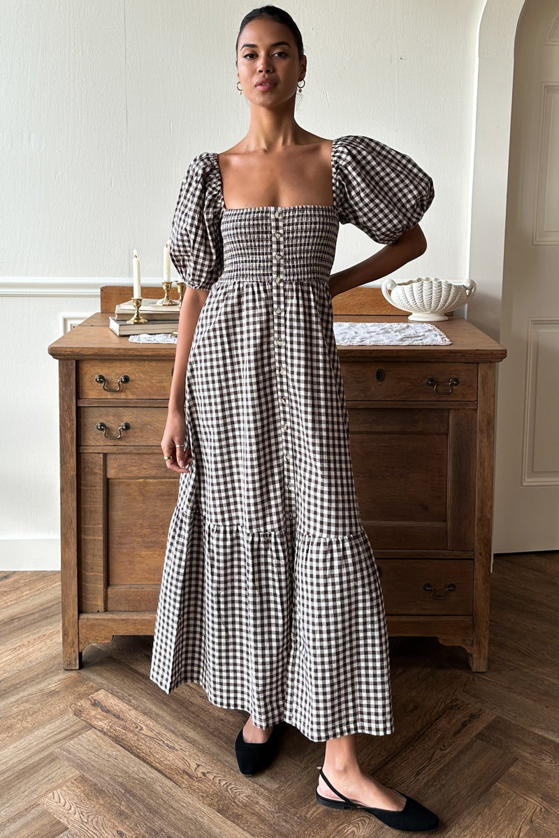 Santiago 4 Maxi Dress - Cocoa Gingham