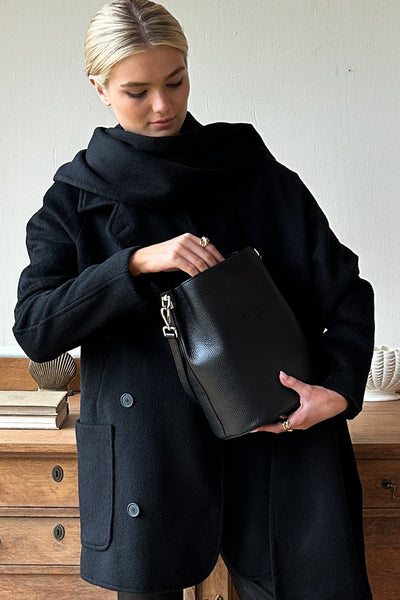 Scarf Coat - Black Wool - Emerson Fry