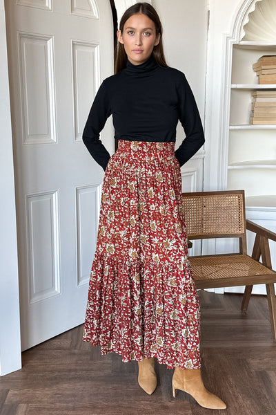 Shirred Skirt - Navi Print - Emerson Fry