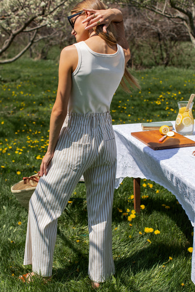 Zip Front Tulip Crop Pant 2 - Almond Stripe - Emerson Fry