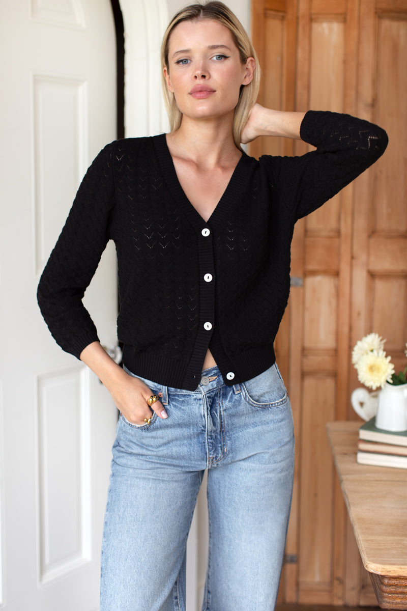 Astrid Cardigan - Black Organic Cotton + Silk
