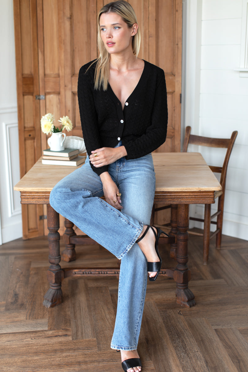 Astrid Cardigan - Black Organic Cotton + Silk