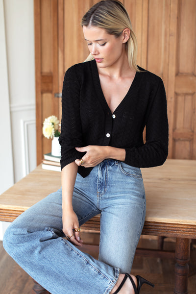 Astrid Cardigan - Black Organic Cotton + Silk - Emerson Fry