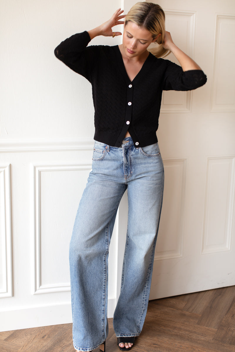 Astrid Cardigan - Black Organic Cotton + Silk