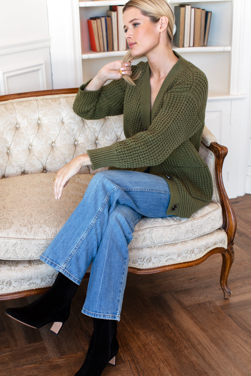 Cozy Cotton Cardigan - Olive Tanguis Cotton